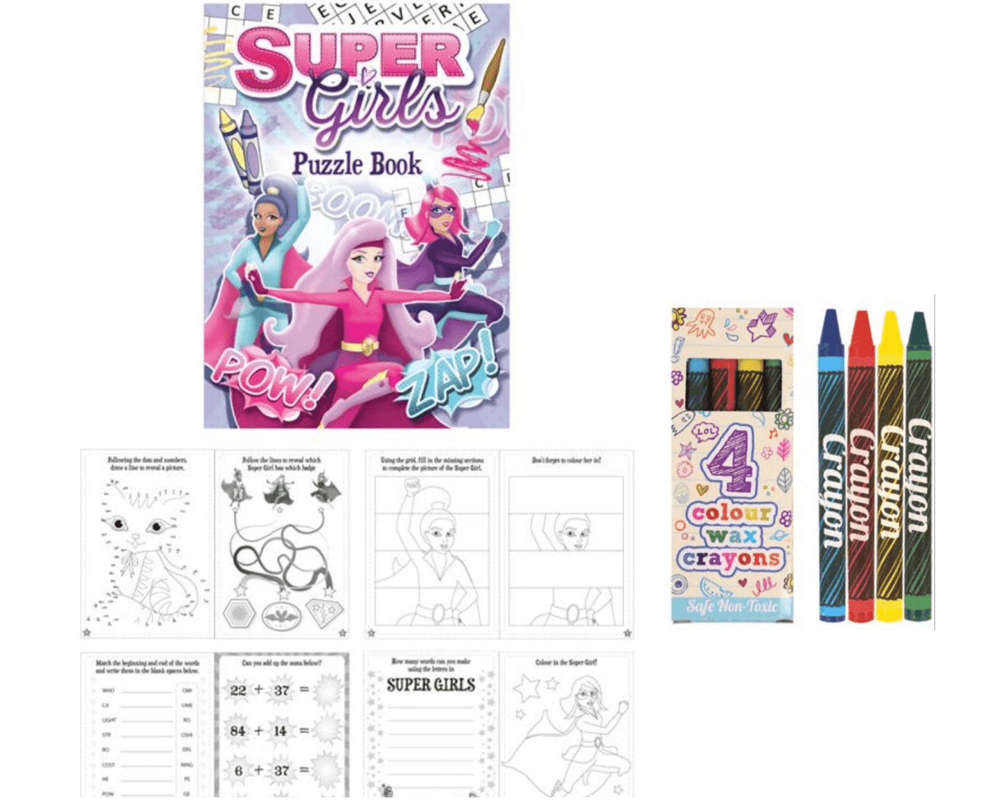 A6 Super Girls Puzzle Book & Wax Crayon