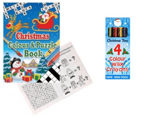 A6 Christmas Colour & Puzzle Book & Wax Crayon