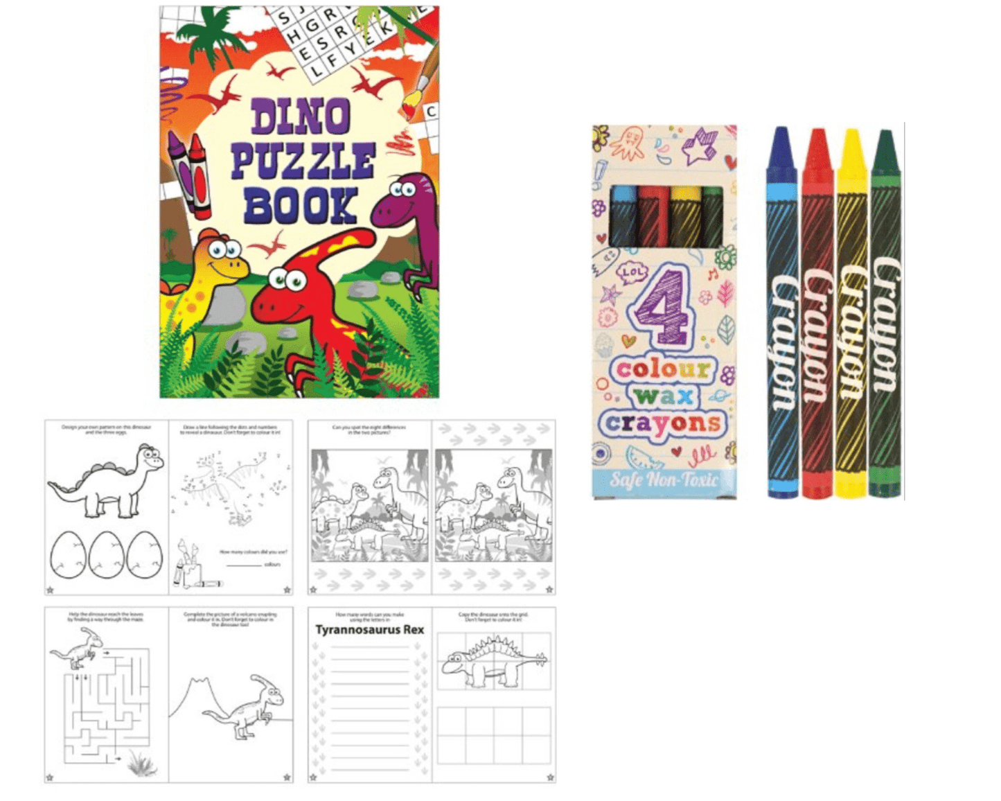 A6 Dino Puzzle Book & Wax Crayon