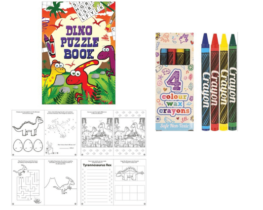 A6 Dino Puzzle Book & Wax Crayon