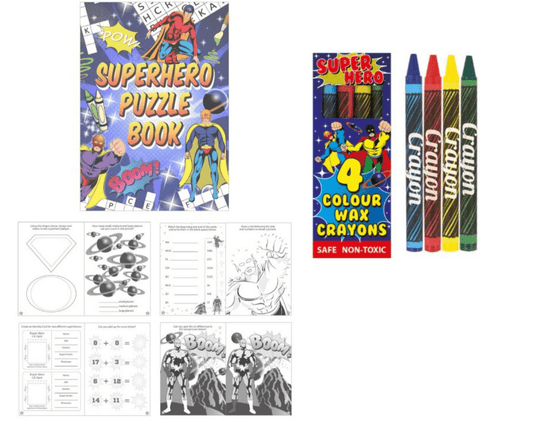 A6 Superhero Puzzle Book & Wax Crayon