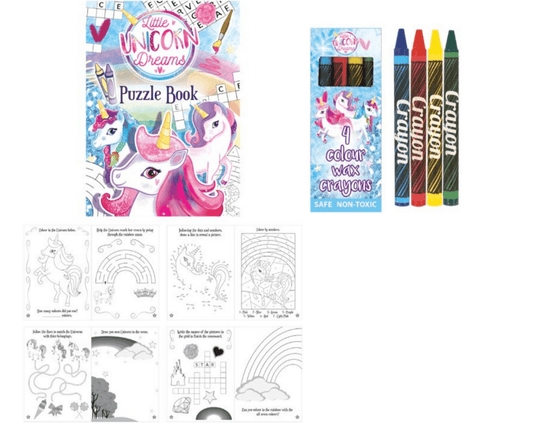 A6 Unicorn Colour Puzzle Book & Wax Crayon